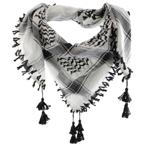 Shemagh Tactical Tassel Scarf - White/Black