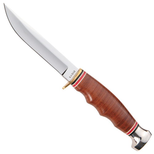 Ka-Bar Leather Handle Marine Hunter Stacked Fixed Blade Knife