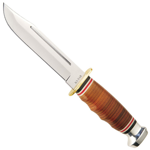 Ka-Bar Marine Hunter Stacked Leather Handle Fixed Blade Knife