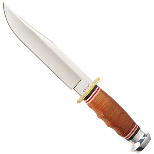 Ka-Bar Bowie Stacked Leather Handle Fixed Blade Knife