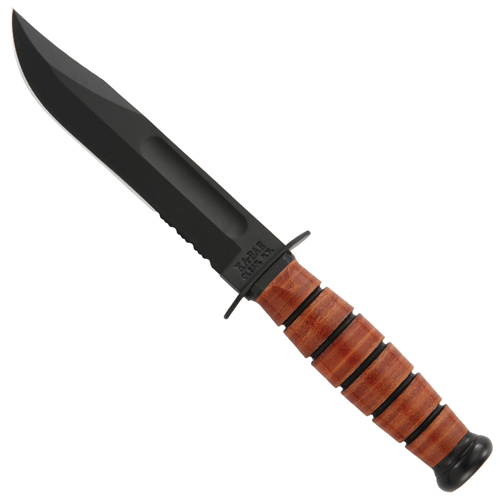 Ka-Bar 2-1261-1 Short USA with Leather Handle Combo Edge Fixed Blade Knife