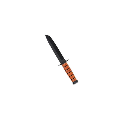 Ka-Bar 2-1264-2 Leather Handled Tanto Plain Fixed Blade Knife