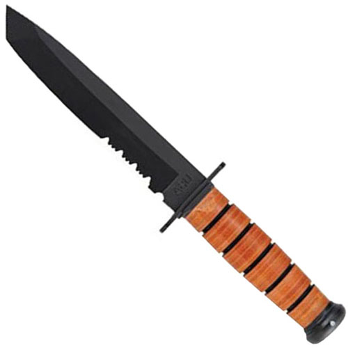 Ka-Bar 2-1265-9 Leather Partially Serrated Edge Tanto Fixed Blade Knife