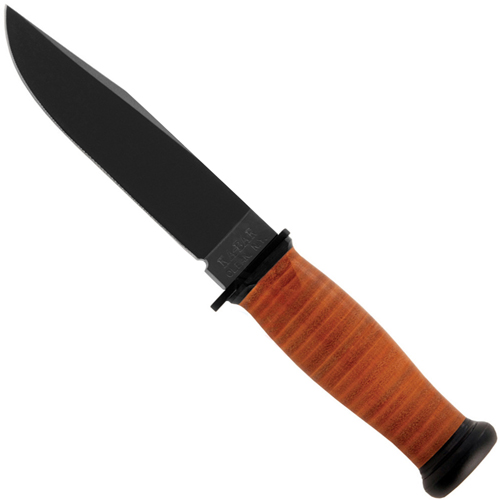 Ka-Bar Leather Handled Mark I Straight Fixed Blade Knife