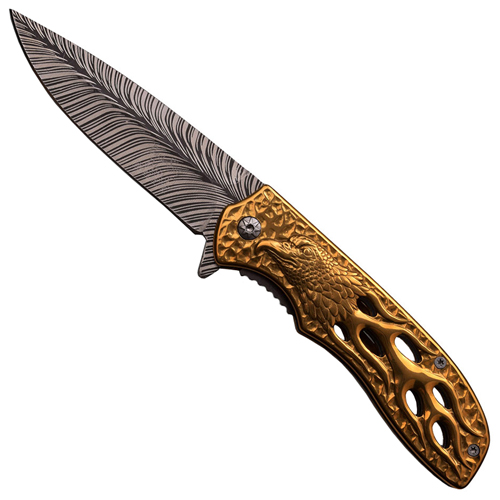 Dark Side Acid Etched Blade Folding Knife - Gold