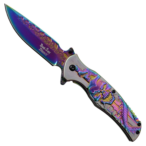 Dark Side Blades Tinite Coated & Etched Handle Folding Knife - Rainbow