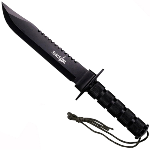 Survivor Fixed Blade Wilderness Survival Knife Kit (Black)