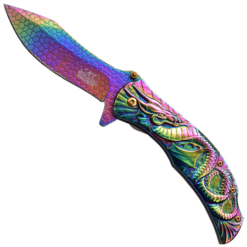 Masters Collection Stainless Rainbow Handle Folding Knife