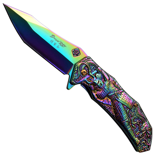 MC Sculpted Art 3mm Thick Blade Folding Knife - Rainbow