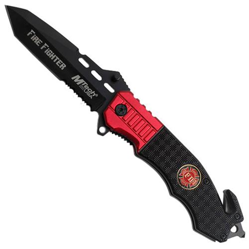 MTech USA Aluminum Handle Half Serrated Folding Knife - Black/Red