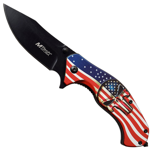 MTech USA Aluminum Handle Folding Knife w/ Glass Breaker - American Flag