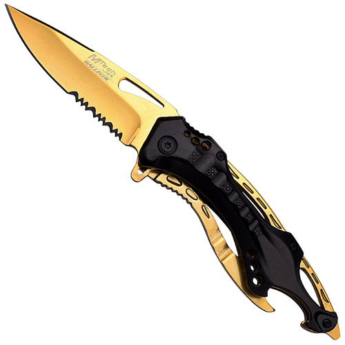 Ballistic Spring Assisted MT-A705 Folding Knife - Black/Gold