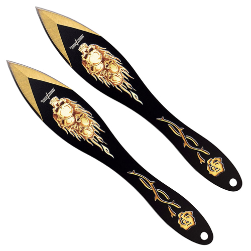 Perfect Point Flame Skull On Blade Throwing Knife Set