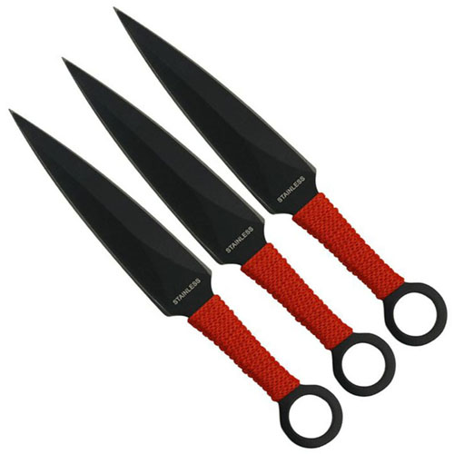 Red Cord Wrapped Handle Throwing Knife Set With Nylon Sheath