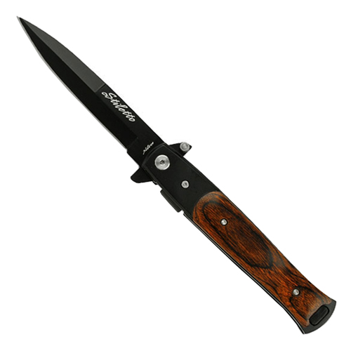 Tac Force Stiletto Flipper Knife Brown Pakkawood