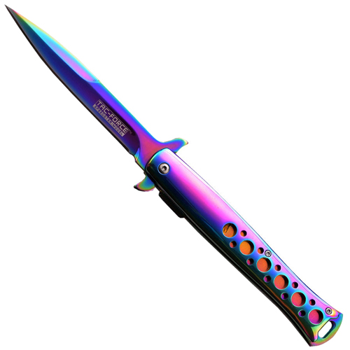Tac-Force Mirror Titanium Coated Folding Blade Knife  - Rainbow