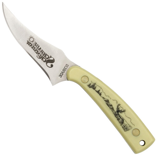 Schrade Sharpfinger Fixed Blade Knife Yellow Handle with Deer Scene