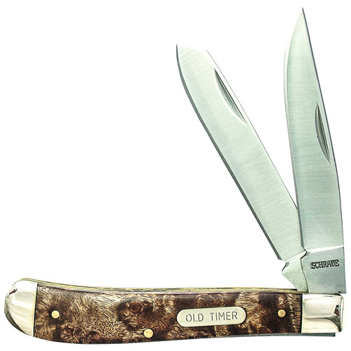 Schrade Gunstock Trapper 3 7/8 Inches Closed 2 Blade With Iron Wood Handle