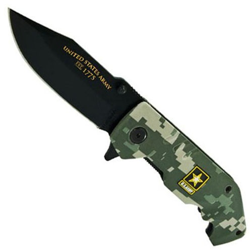 Schrade US Army Linerlock Black Titanium Coated Drop Point Blade Folding Knife