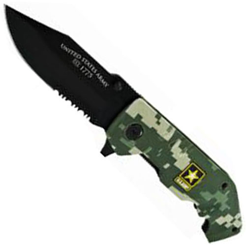Schrade US Army Linerlock Black Titanium Coated Stainless Steel Drop Point Folding Knife