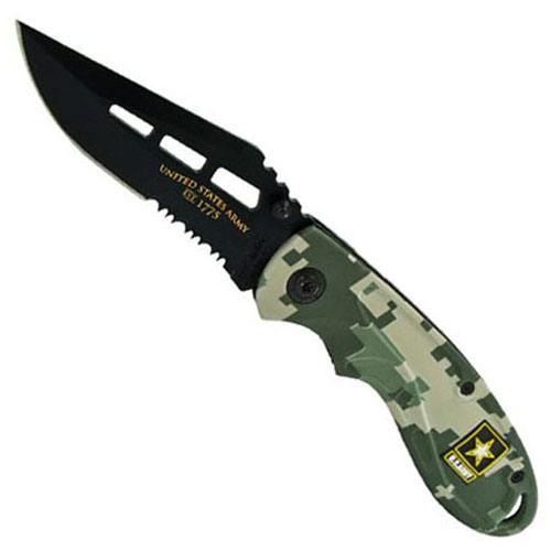 Schrade US Army Linerlock Black Clip Point Camo Handle Folding Knife