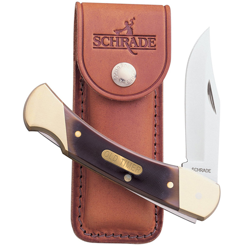 Schrade Bear Paw 5 Inches Lockback with Leather Sheath Clam Pack Folding Knife