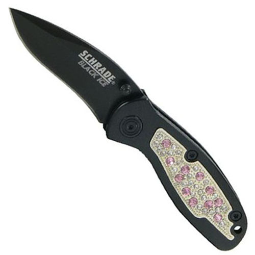 Schrade Black Ice Folder Small With Pink And White Ice Insert Knife