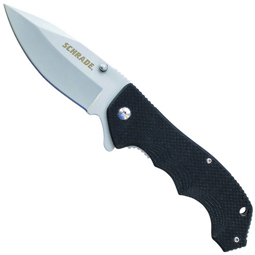 Schrade Drop Point Blade Black G10 Handle Folding Knife