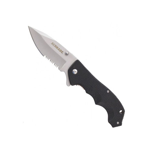 Schrade Drop Point Blade G-10 Handle Serrated Folding Knife
