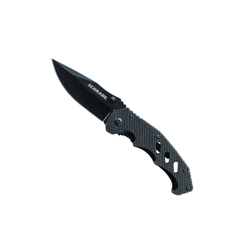 Schrade Black Aluminum Handle Thumb Knobs Liner Lock Folding Knife