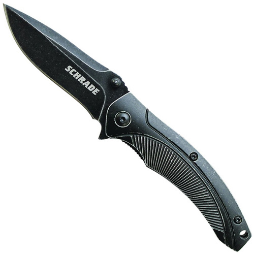 Schrade Black Stonewash Aluminum Handle Folding Knife