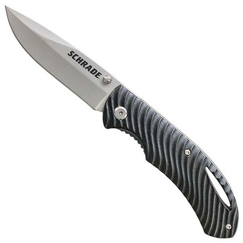 Schrade Black Aluminum Handle Drop Point Blade 7.75 Inch Folding Knife