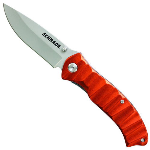 Schrade Metallic Orange Aluminum Drop Point Steel Blade Folding Knife