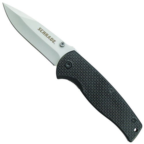 Schrade Bead Blast Plain Black Carbon Fiber Handle Folding Knife