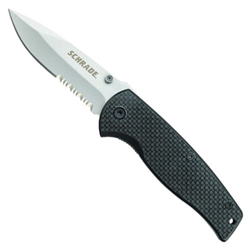 Schrade Bead Blasted Combo Blade Carbon Fiber Handle Folding Knife