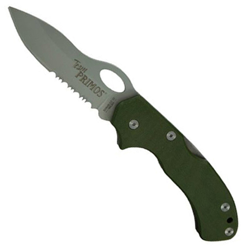 Schrade Primos 40 Percent Serrated Stainless Drop Point Blade Folding Knife