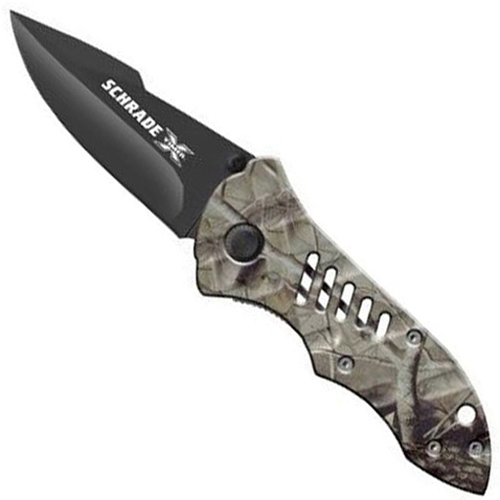 Schrade 4.5 Inches Black Blade Camo Coated Stainless Steel Handle