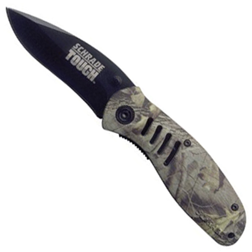 Schrade 3 Inches Black Blade Camo Anodized Aluminum Handle Folding Knife