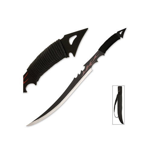 Red Flame Black Sword With Cord Wrapped Handle