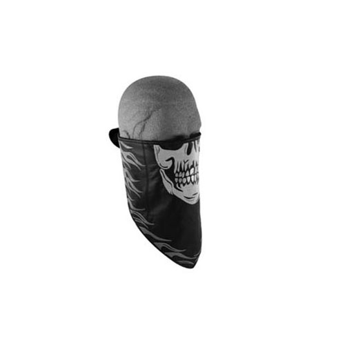 Embroidered Leather Bandanna With Fleece Lining Skull Flame